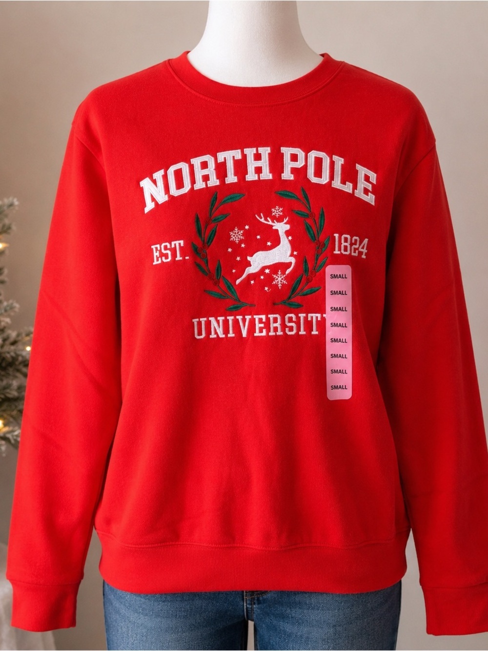 State of Mine North Pole University Christmas Sweatshirt Small NWT Red
